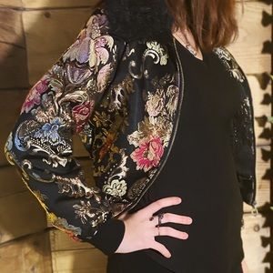 Metallic floral bomber jacket